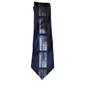 Pierre Cardin Men's Silk Tie Black Blue Gray Abstract Rectangle Pattern